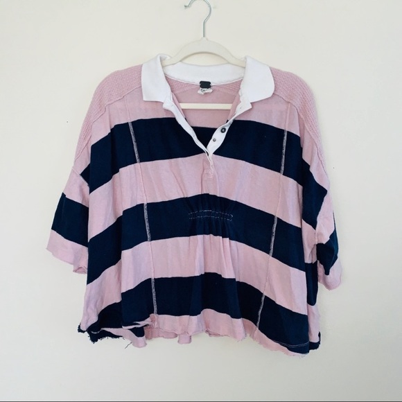 Free People Pink and Navy Stripe Yuki Tee Size XS - Picture 3 of 5